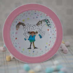 Pippi Langstrømpe tallerken med sugekopp Bursdag hvit