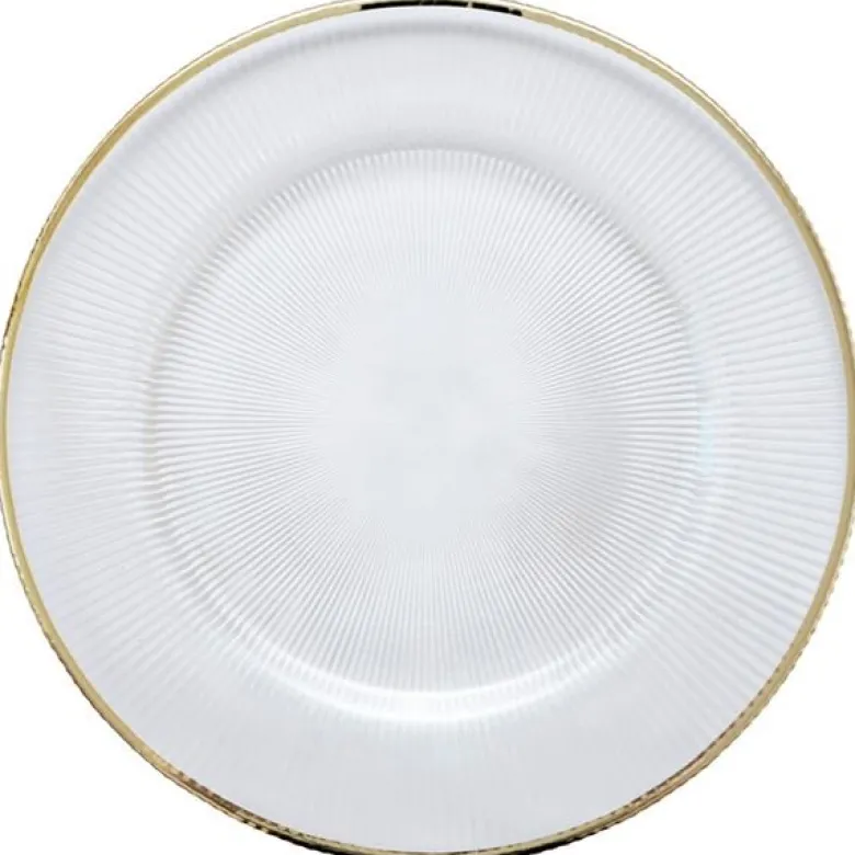 Plisse dekketallerken 33 cm klar/gull