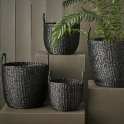 Pottekurv sjøgress 4 stk 35+30+25+20 cm svart