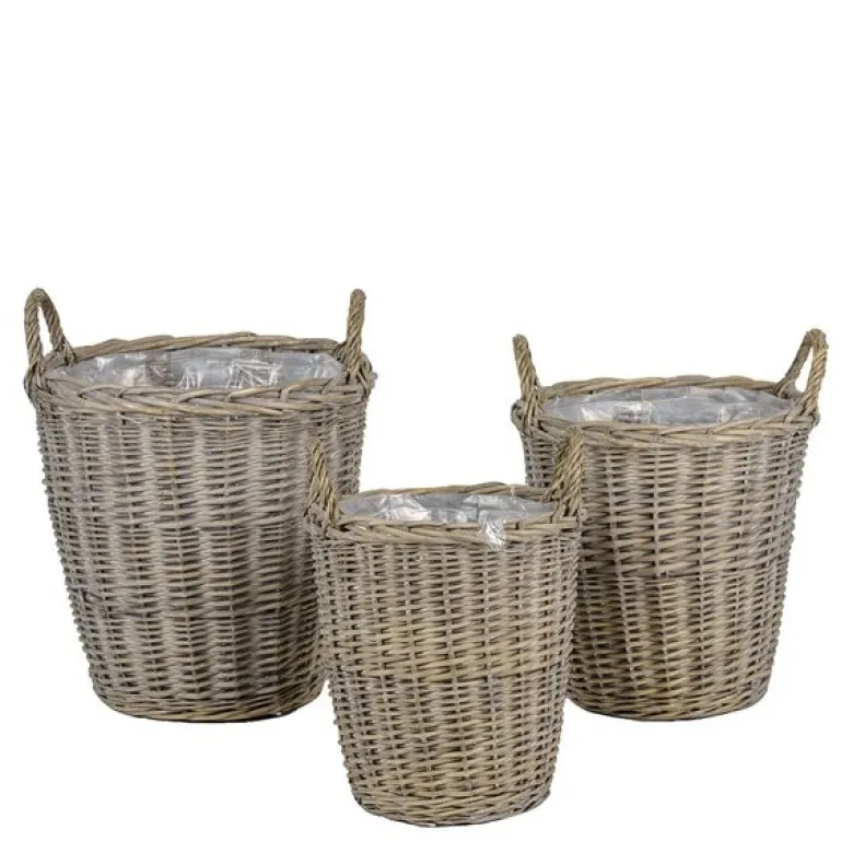 Pottekurv 3 stk 30+35+40 cm grå pil