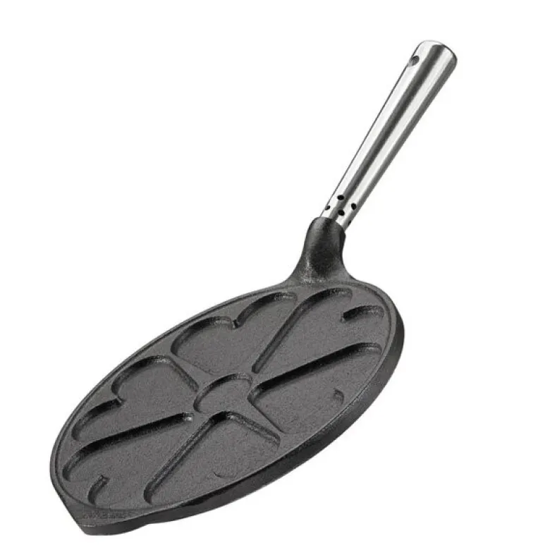 Professional hjerteformet lappepanne med stål håndtak 23 cm støpejern