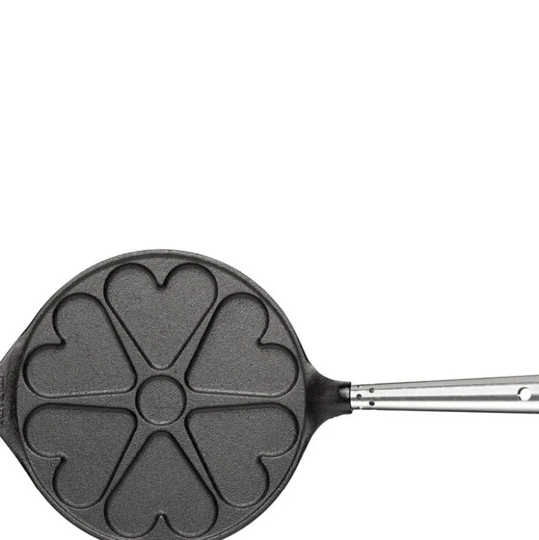 Professional hjerteformet lappepanne med stål håndtak 23 cm støpejern