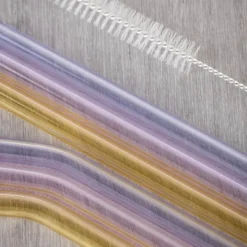 Rainbow sugerør i glass 21,5 cm 6 stk lilla/rosa/gul