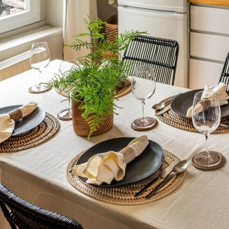 Rattan glassbrikke 6 stk i stativ brun