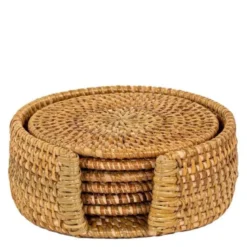 Rattan glassbrikke 6 stk i stativ beige