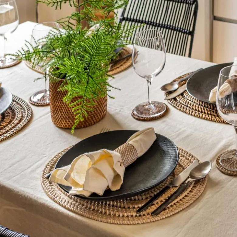 Rattan serviettring 4 stk beige
