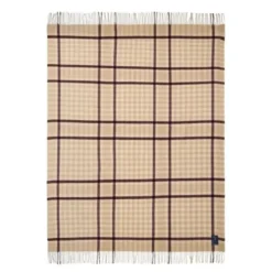 Rutete pledd ull 130x170 cm beige/fig