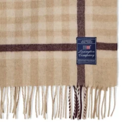 Rutete pledd ull 130x170 cm beige/fig