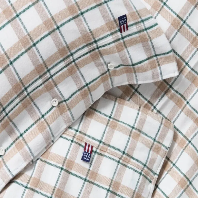 Sengesett flanell 200x220 cm rutete grønn/beige/hvit