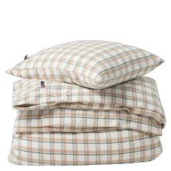 Sengesett flanell 200x220 cm rutete grønn/beige/hvit