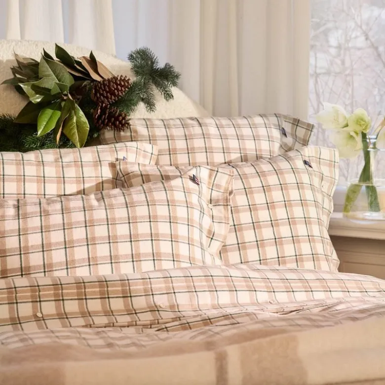 Sengesett flanell 140x200 cm rutete grønn/beige/hvit