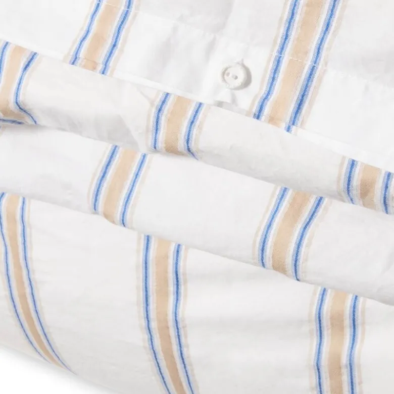 Sengesett 200x140 cm bomullspercale stripete hvit/blå/beige