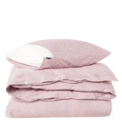 Sengesett 140x220 cm bomullspercale stripet fig/white