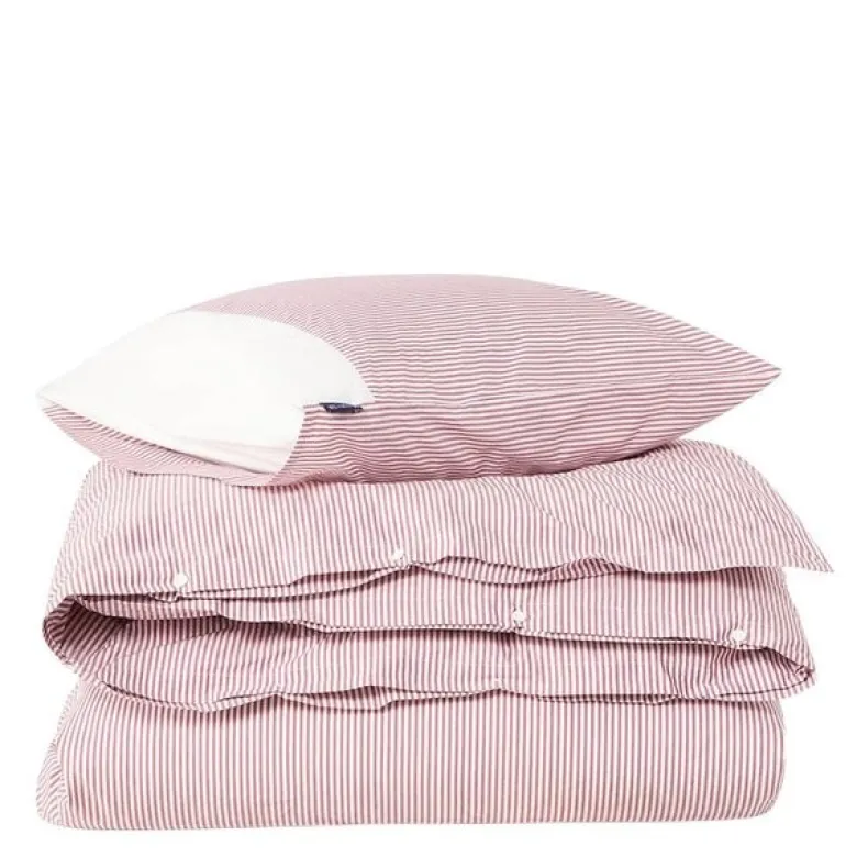Sengesett 140x220 cm bomullspercale stripet fig/white