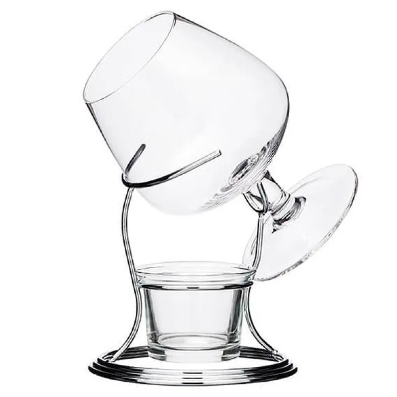 Sett med cognacglass og varmer 35 cl sølv