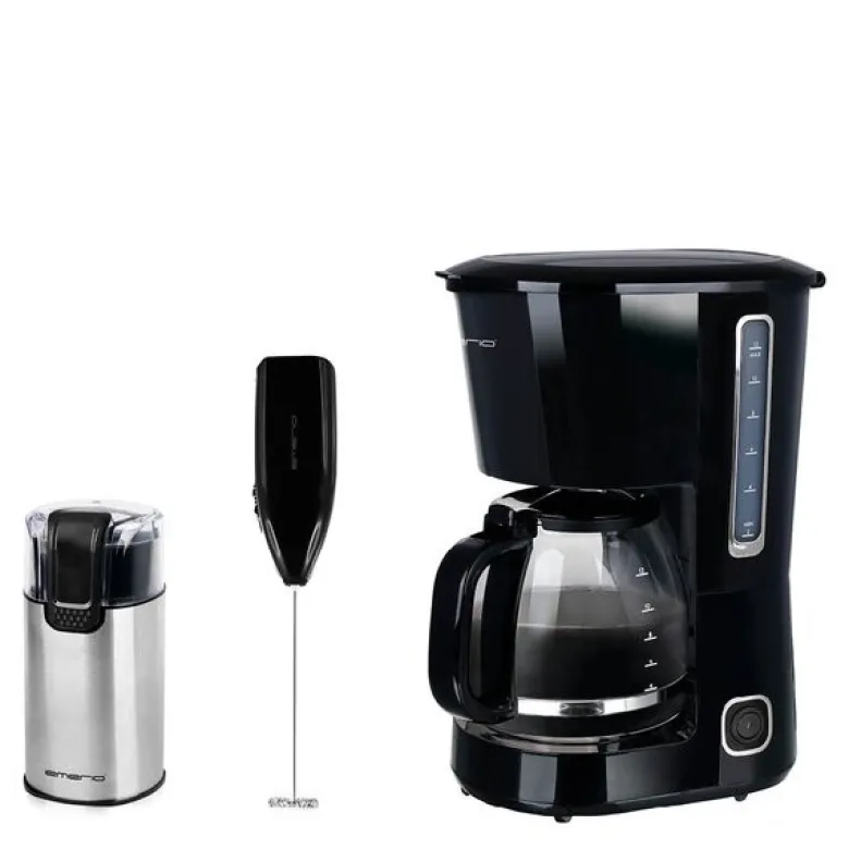 Sett med kaffetrakter 1,5L, melkeskummer og kaffekvern svart/rustfritt stål