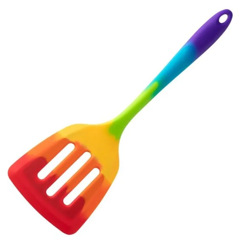 Stekespade perforert silikon 30 cm regnbuefarget