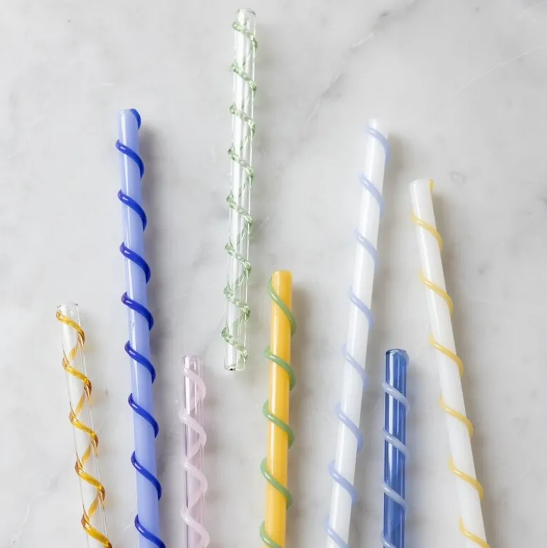 Straw sugerør celebrate lang 4 stk blå/hvit/gul