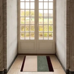 Stripes horisontal gulvmatte 90x60 cm bordeaux/green/ivory