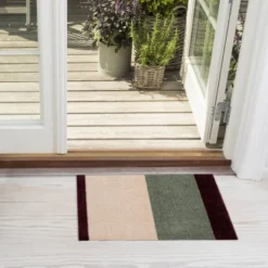 Stripes horisontal gulvmatte 40x60 cm bordeaux/green/ivory
