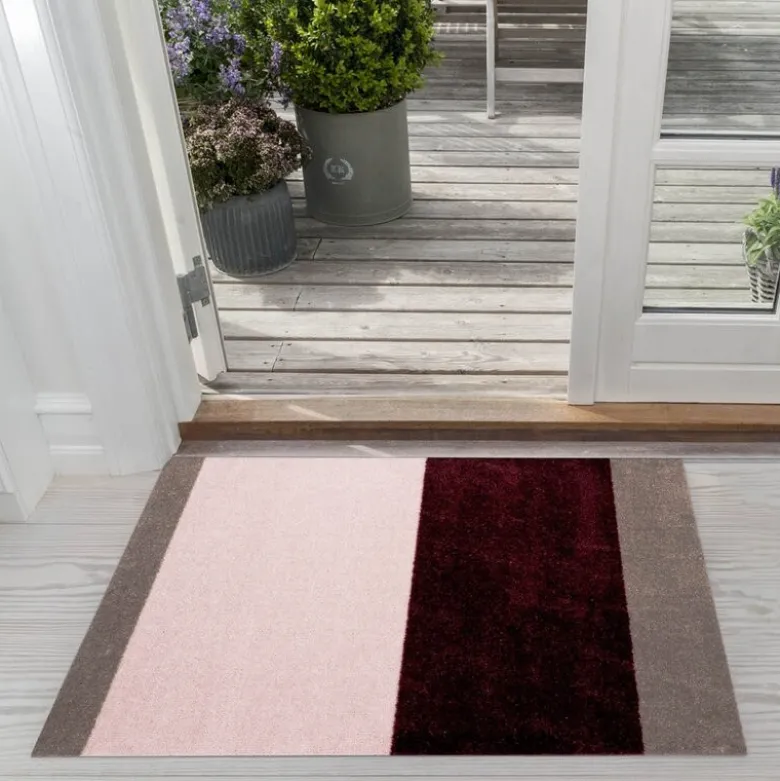 Stripes horisontal gulvmatte 90x60 cm bordeaux/rose/sand