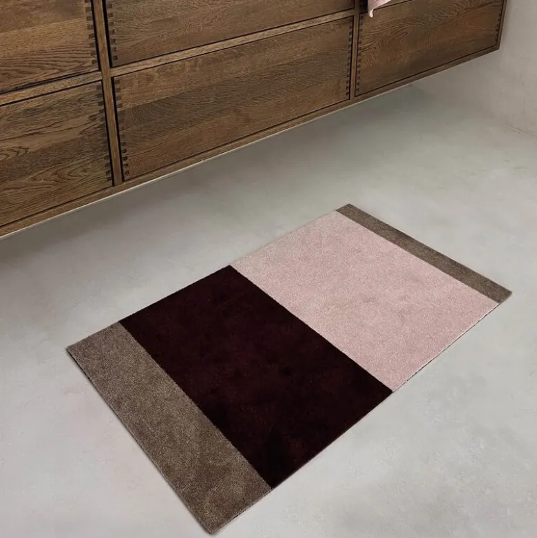 Stripes horisontal gulvmatte 90x60 cm bordeaux/rose/sand