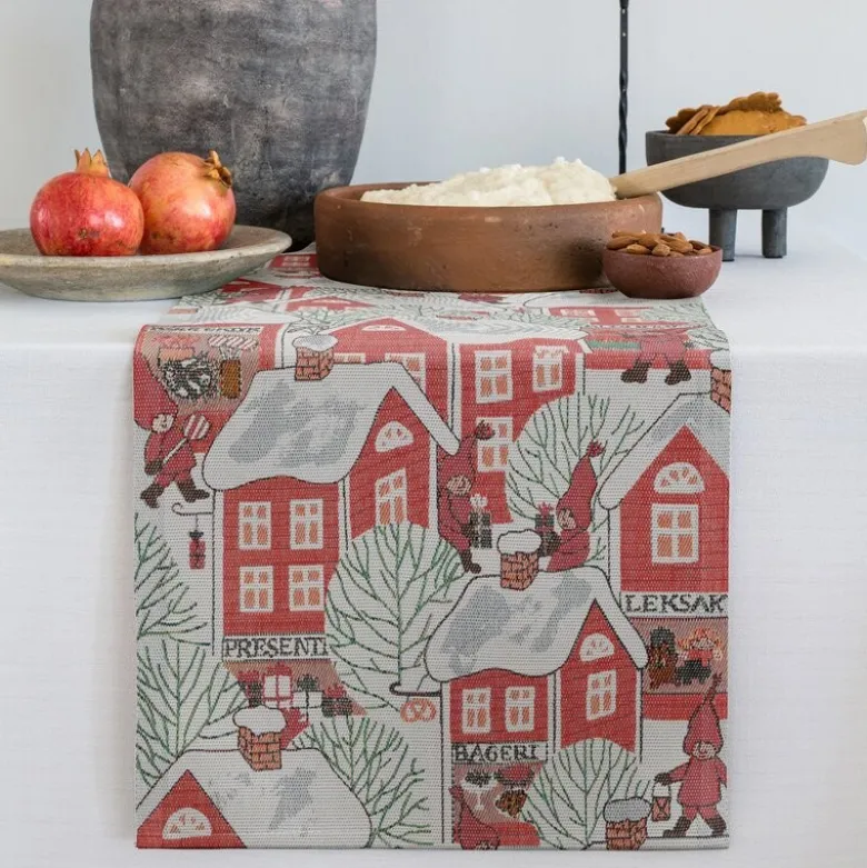 Tomtebyn løper 35x120 cm rød