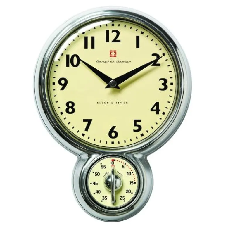 Veggklokke med timer 60 min aluminium