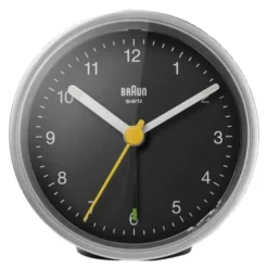 Vekkerklokke analog 7,5 cm sølv/svart