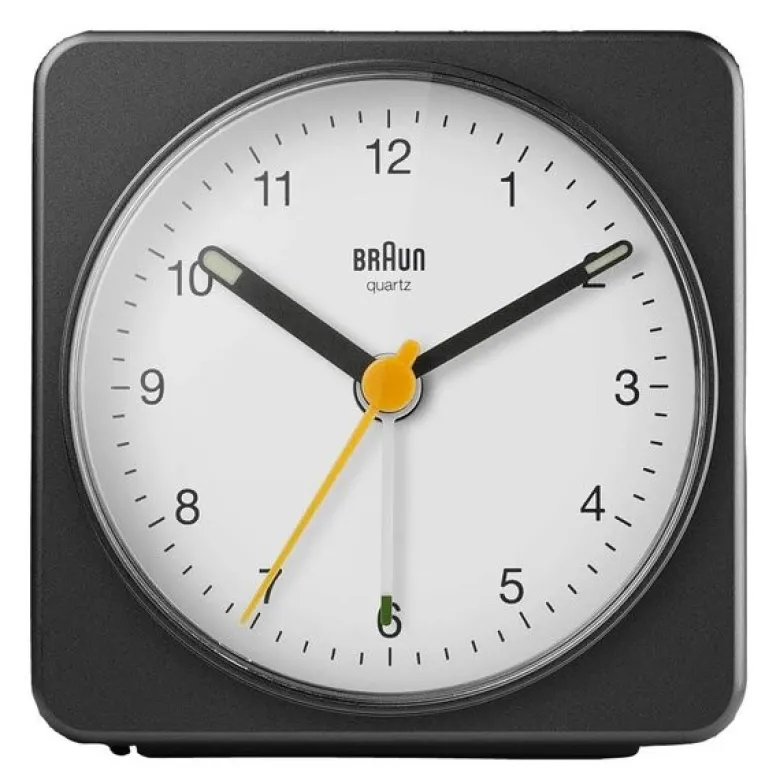 Vekkerklokke analog 7,8 cm svart/hvit