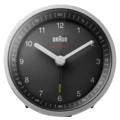 Vekkerklokke analog DCF 8 cm sølv/svart