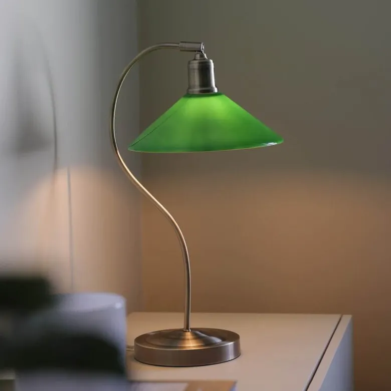 Vela bordlampe 49 cm antique messing/grønn